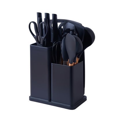 Набір кухонного приладдя на підставці 19 штук кухонні аксесуари з силікону з бамбуковою ручкою Чорний HP6G фото