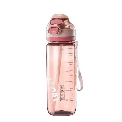 Пляшка для води з трубочкою 720 мл спортивна фляга прозора для напоїв з дозатором Рожевий HP158TU фото